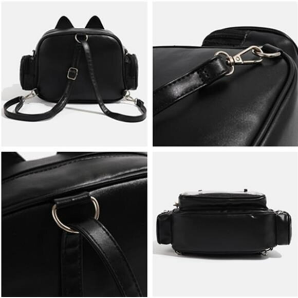 Black ita bag backpack clear window pin display crossbody shoulder tote cosplay - Picture 3 of 5